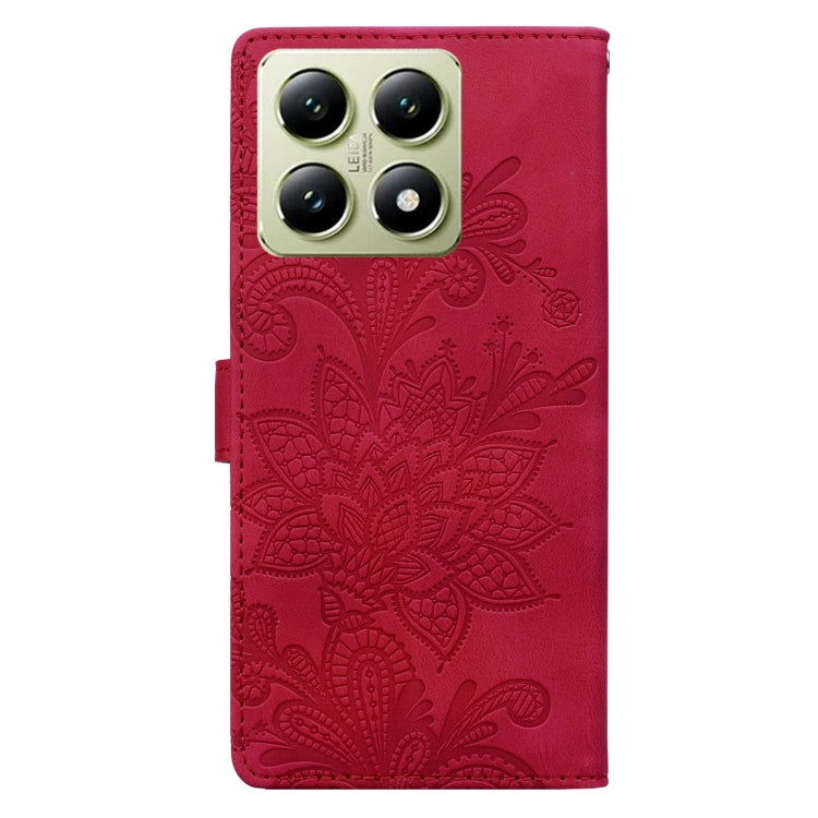 For Xiaomi 14T Lace Floral Embossed Magnetic Buckle PU Phone Case With Wrist Strap