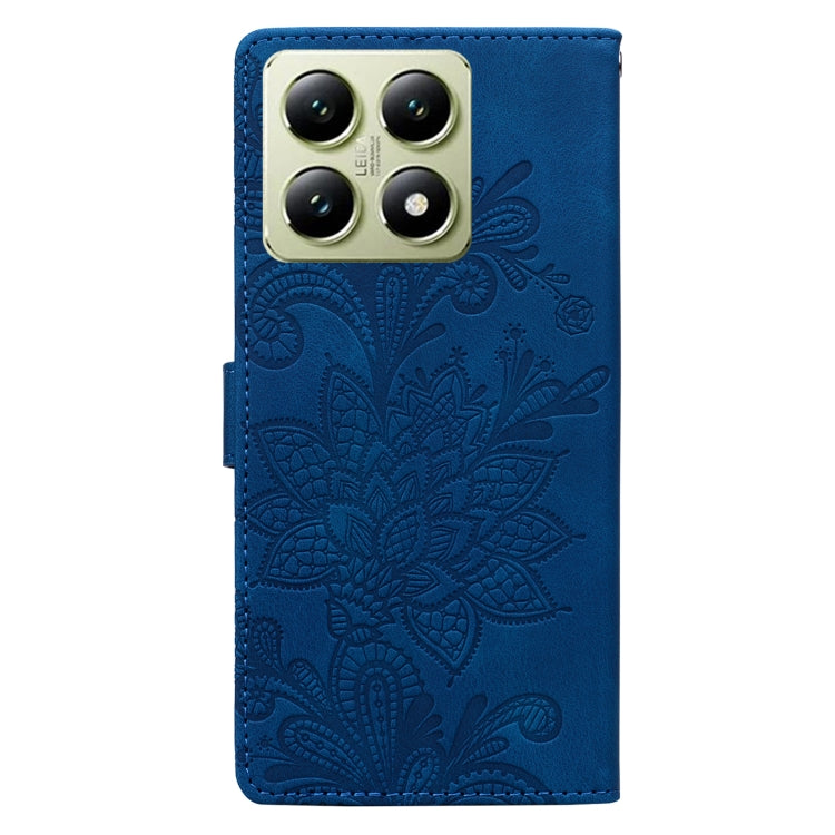 For Xiaomi 14T Lace Floral Embossed Magnetic Buckle PU Phone Case With Wrist Strap