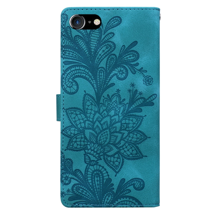 For iPhone 6 Plus / 7 Plus / 8 Plus Lace Floral Embossed Magnetic Buckle PU Phone Case With Wrist Strap