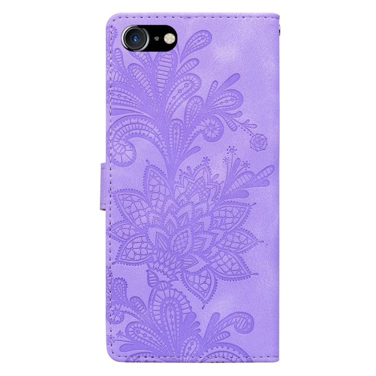 For iPhone 6 Plus / 7 Plus / 8 Plus Lace Floral Embossed Magnetic Buckle PU Phone Case With Wrist Strap