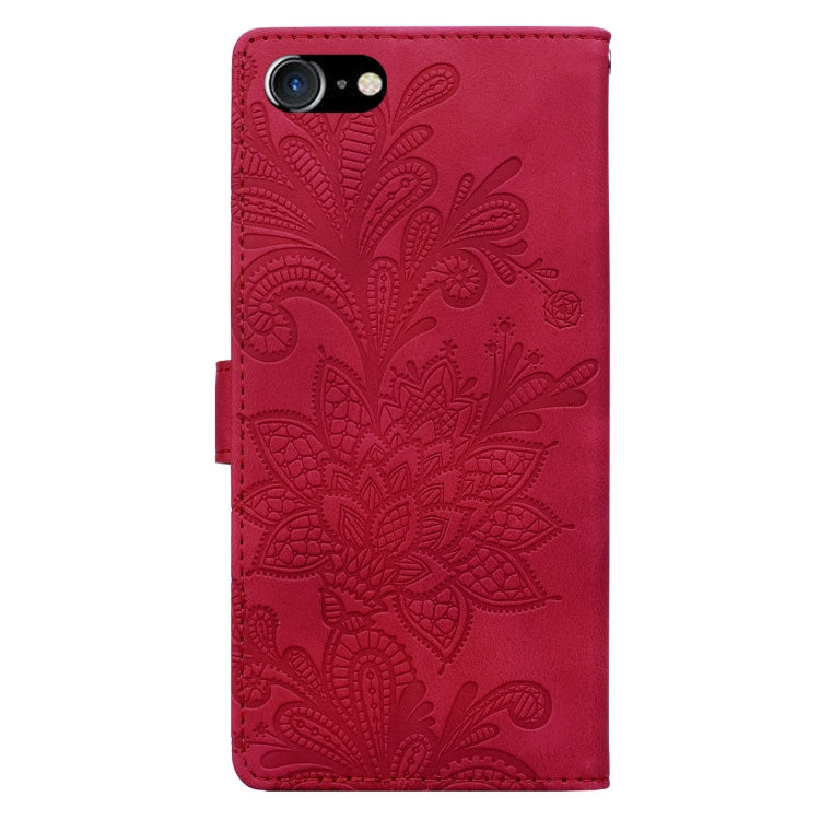 For iPhone 6 Plus / 7 Plus / 8 Plus Lace Floral Embossed Magnetic Buckle PU Phone Case With Wrist Strap