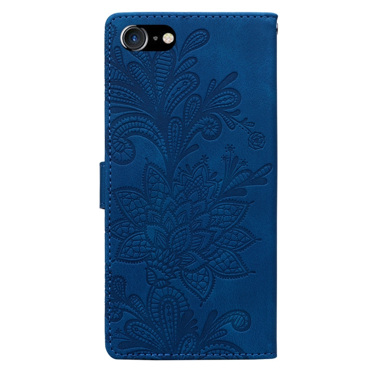 For iPhone 6 Plus / 7 Plus / 8 Plus Lace Floral Embossed Magnetic Buckle PU Phone Case With Wrist Strap