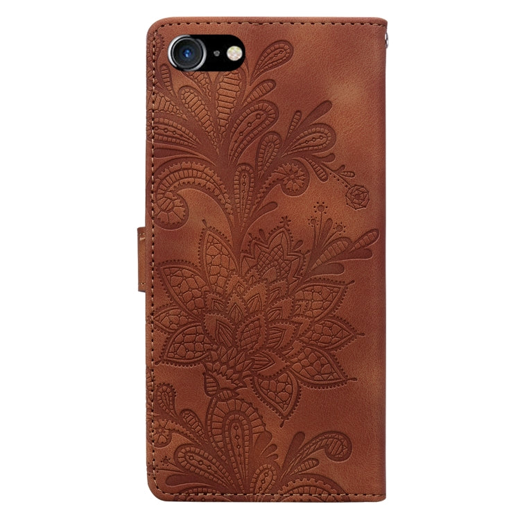 For iPhone 6 Plus / 7 Plus / 8 Plus Lace Floral Embossed Magnetic Buckle PU Phone Case With Wrist Strap