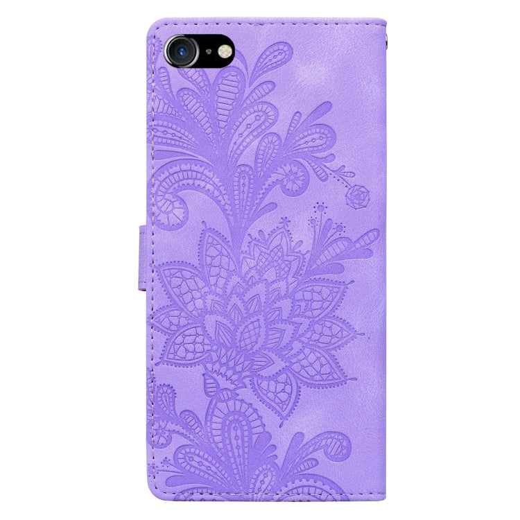 For iPhone 6 / 7 / SE 2022 Lace Floral Embossed Magnetic Buckle PU Phone Case With Wrist Strap