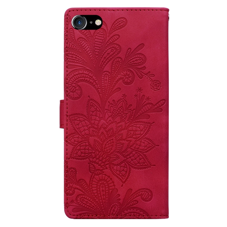 For iPhone 6 / 7 / SE 2022 Lace Floral Embossed Magnetic Buckle PU Phone Case With Wrist Strap