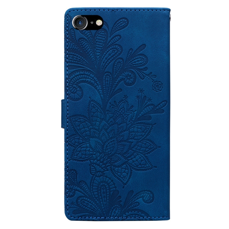 For iPhone 6 / 7 / SE 2022 Lace Floral Embossed Magnetic Buckle PU Phone Case With Wrist Strap