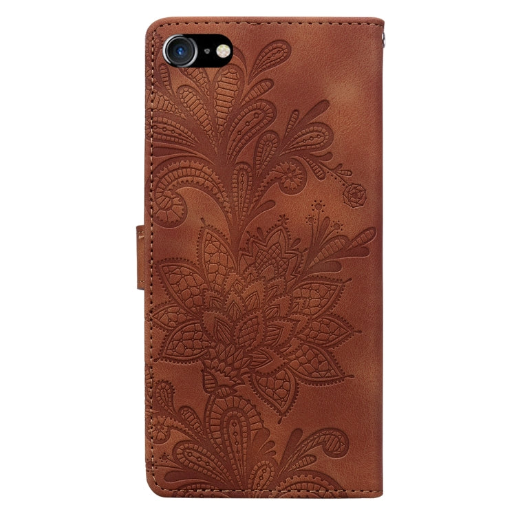 For iPhone 6 / 7 / SE 2022 Lace Floral Embossed Magnetic Buckle PU Phone Case With Wrist Strap