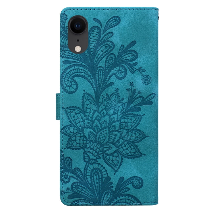 For iPhone XR Lace Floral Embossed Magnetic Buckle PU Phone Case With Wrist Strap