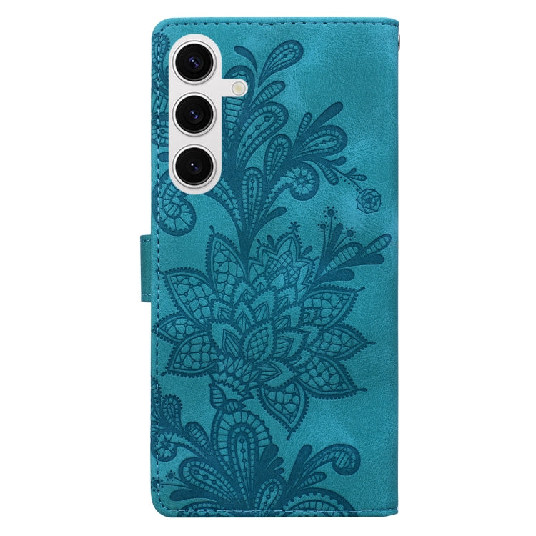 For Samsung Galaxy S24 5G Lace Floral Embossed Magnetic Buckle PU Phone Case With Wrist Strap