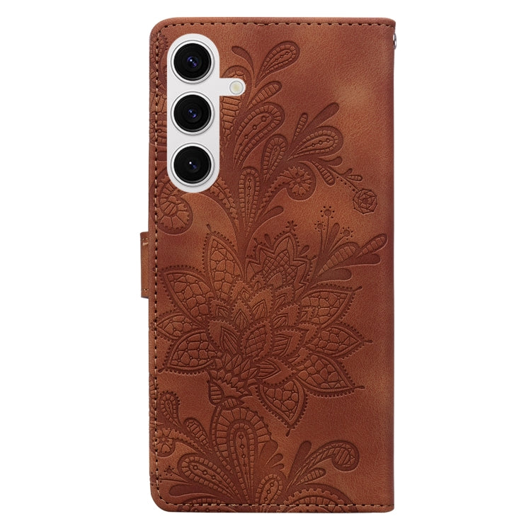 For Samsung Galaxy S24 5G Lace Floral Embossed Magnetic Buckle PU Phone Case With Wrist Strap