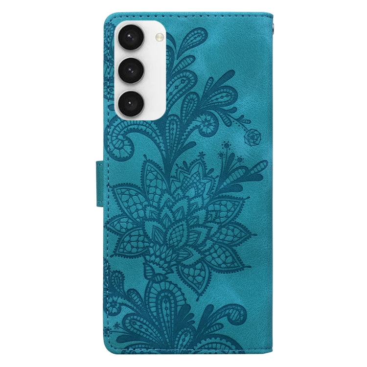 For Samsung Galaxy S23 5G Lace Floral Embossed Magnetic Buckle PU Phone Case With Wrist Strap