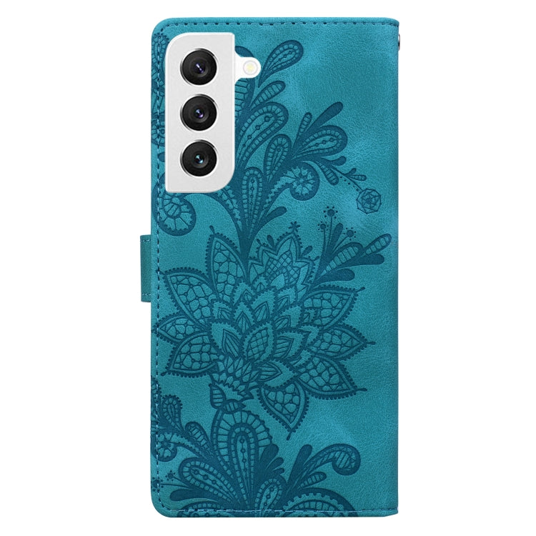 For Samsung Galaxy S22 5G Lace Floral Embossed Magnetic Buckle PU Phone Case With Wrist Strap