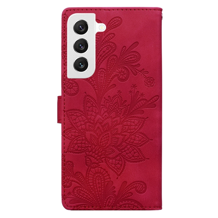 For Samsung Galaxy S22 5G Lace Floral Embossed Magnetic Buckle PU Phone Case With Wrist Strap