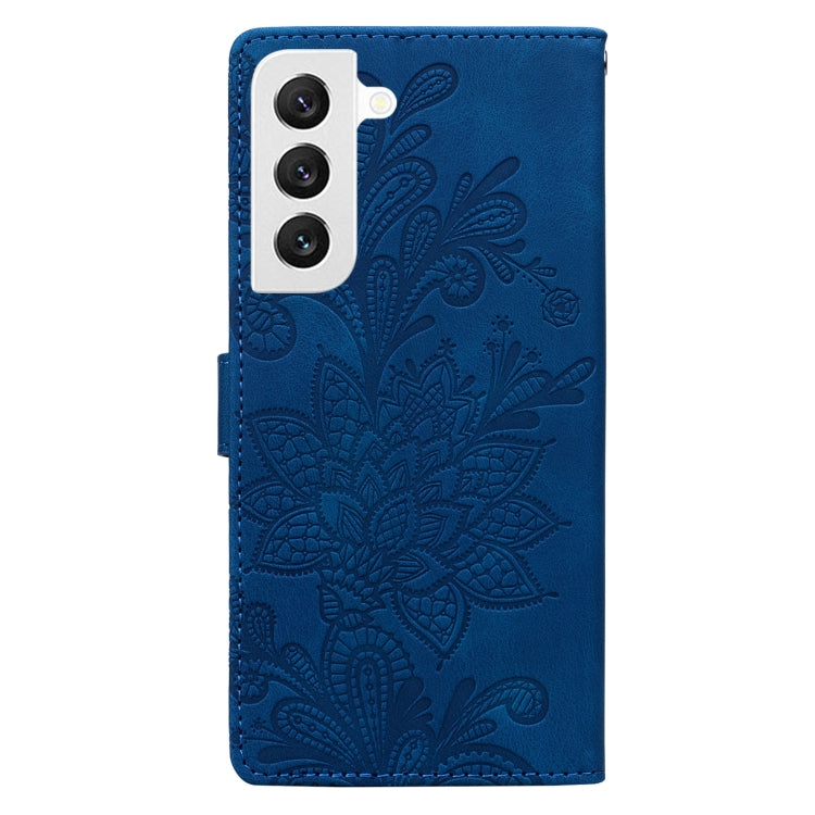 For Samsung Galaxy S22 5G Lace Floral Embossed Magnetic Buckle PU Phone Case With Wrist Strap