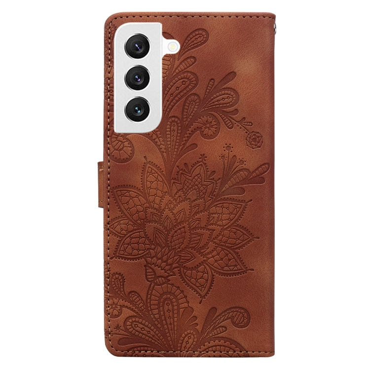For Samsung Galaxy S22 5G Lace Floral Embossed Magnetic Buckle PU Phone Case With Wrist Strap