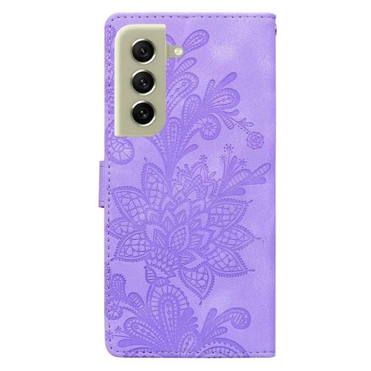 For Samsung Galaxy S21+ 5G Lace Floral Embossed Magnetic Buckle PU Phone Case With Wrist Strap