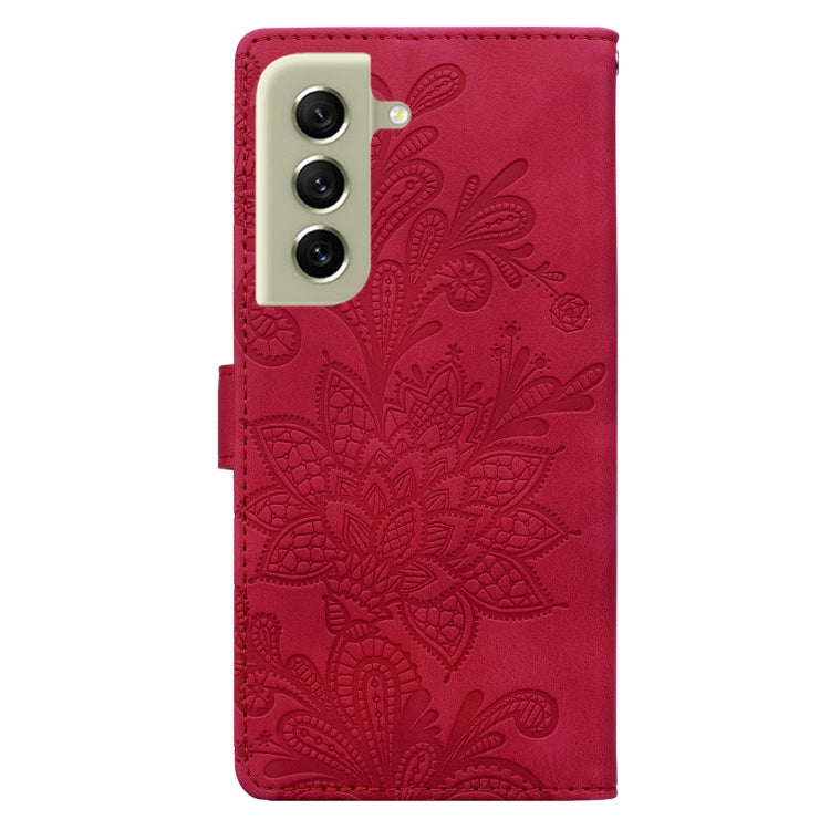 For Samsung Galaxy S21+ 5G Lace Floral Embossed Magnetic Buckle PU Phone Case With Wrist Strap