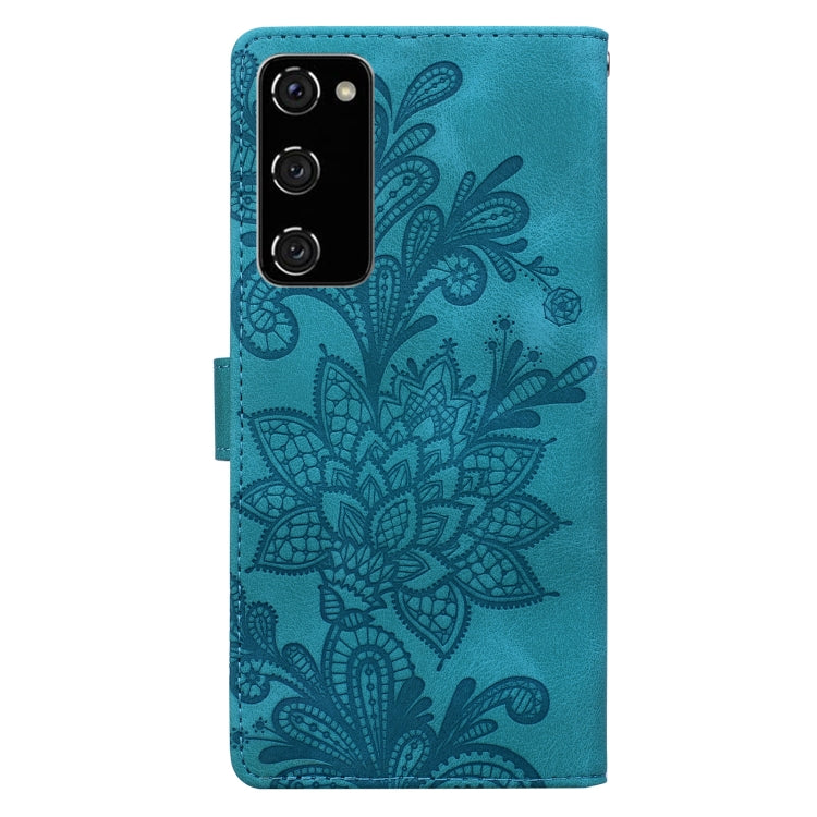 For Samsung Galaxy S20 FE Lace Floral Embossed Magnetic Buckle PU Phone Case With Wrist Strap