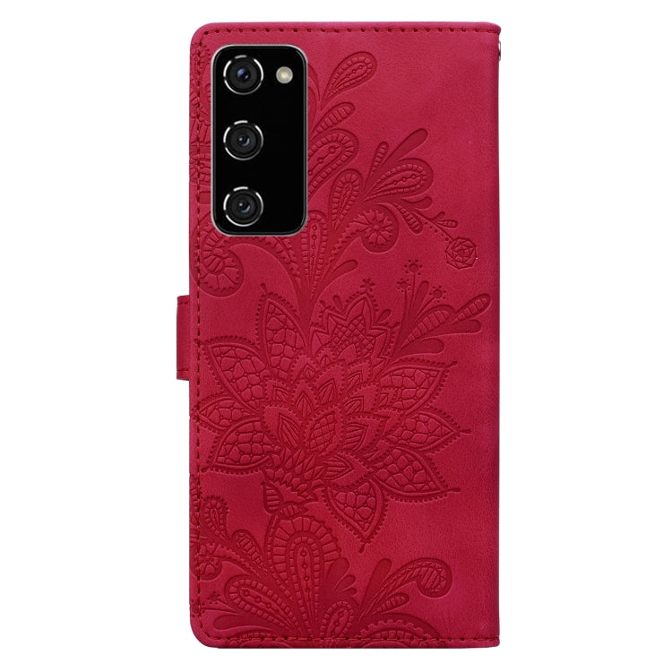 For Samsung Galaxy S20 FE Lace Floral Embossed Magnetic Buckle PU Phone Case With Wrist Strap