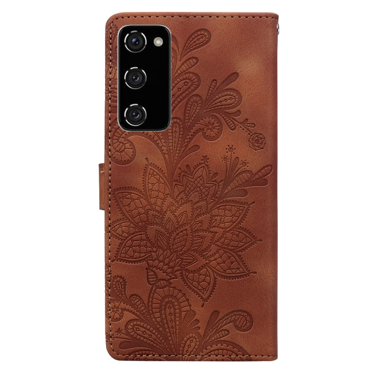 For Samsung Galaxy S20 FE Lace Floral Embossed Magnetic Buckle PU Phone Case With Wrist Strap