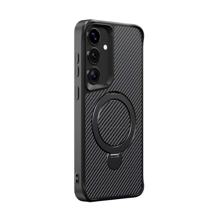 For Samsung Galaxy S25+ / S24+ 5G Carbon Fiber Texture 360 MagSafe Holder Phone Case