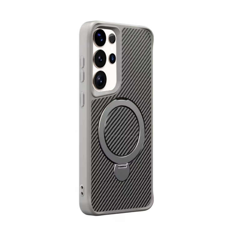 For Samsung Galaxy S25 Ultra 5G Carbon Fiber Texture 360 MagSafe Holder Phone Case