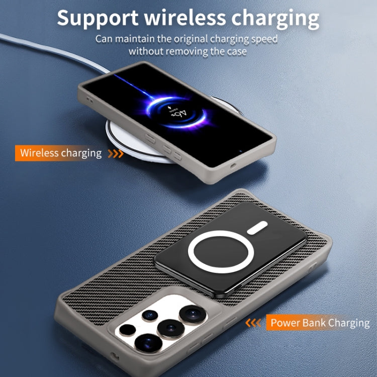 For Samsung Galaxy S25 Ultra 5G Carbon Fiber Texture 360 MagSafe Holder Phone Case