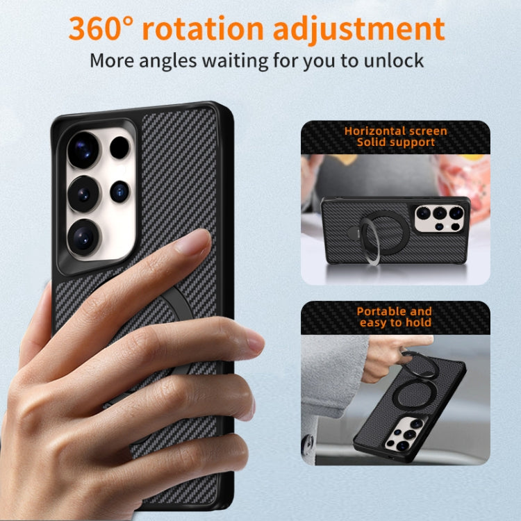 For Samsung Galaxy S25+ / S24+ 5G Carbon Fiber Texture 360 MagSafe Holder Phone Case