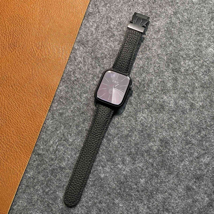 For Apple Watch 46mm / 49mm / 45mm / 44mm Magnetic Parachute Buckle Litchi Genuine Leather Watch Band