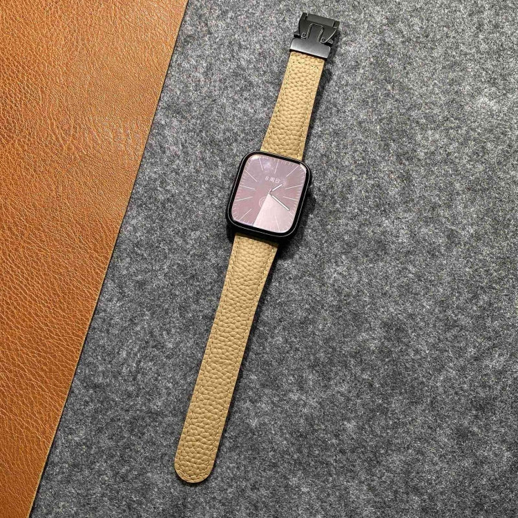 For Apple Watch 46mm / 49mm / 45mm / 44mm Magnetic Parachute Buckle Litchi Genuine Leather Watch Band
