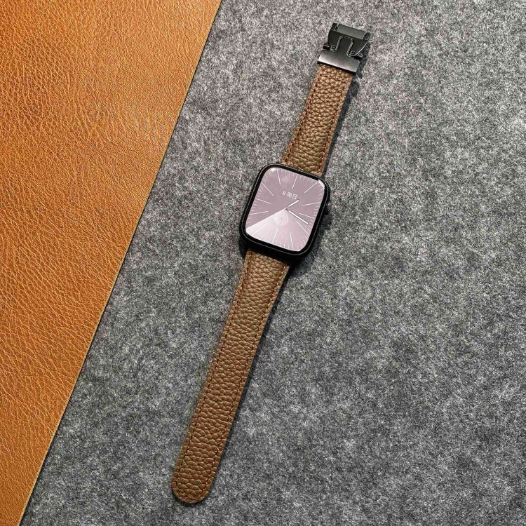 For Apple Watch 46mm / 49mm / 45mm / 44mm Magnetic Parachute Buckle Litchi Genuine Leather Watch Band
