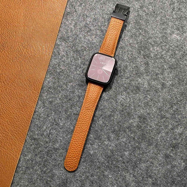 For Apple Watch 46mm / 49mm / 45mm / 44mm Magnetic Parachute Buckle Litchi Genuine Leather Watch Band