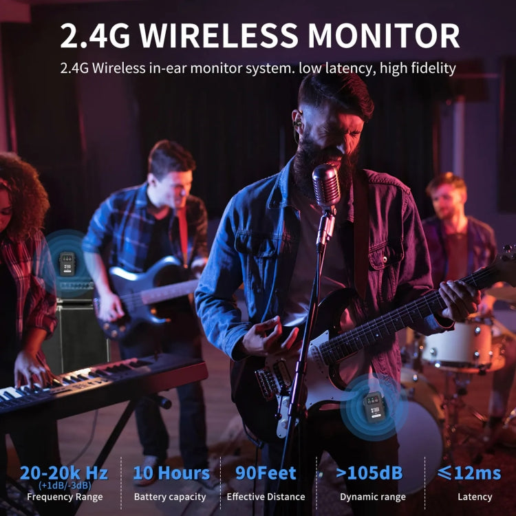 XTUGA J02 2.4G Stereo Wireless In-Ear Mini Monitor System with Transmitter & Receiver - Black