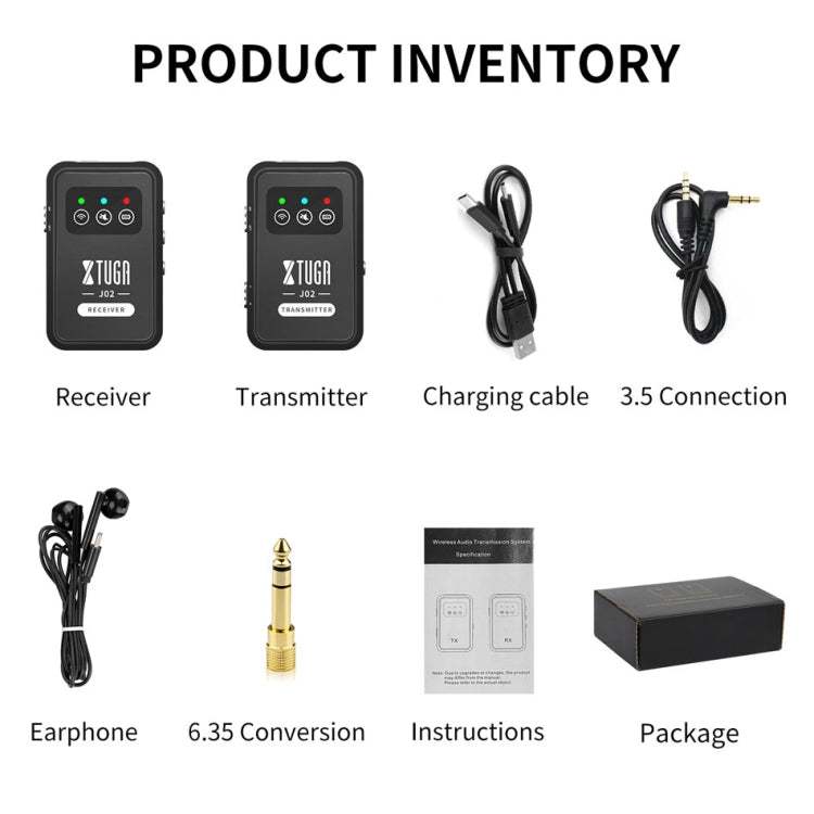 XTUGA J02 2.4G Stereo Wireless In-Ear Mini Monitor System with Transmitter & Receiver - Black