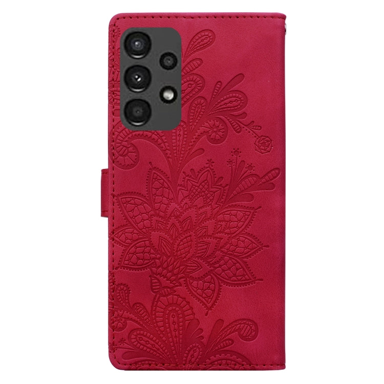 For Samsung Galaxy A13 4G / 5G / A04S Lace Floral Embossed Magnetic Buckle PU Phone Case With Wrist Strap