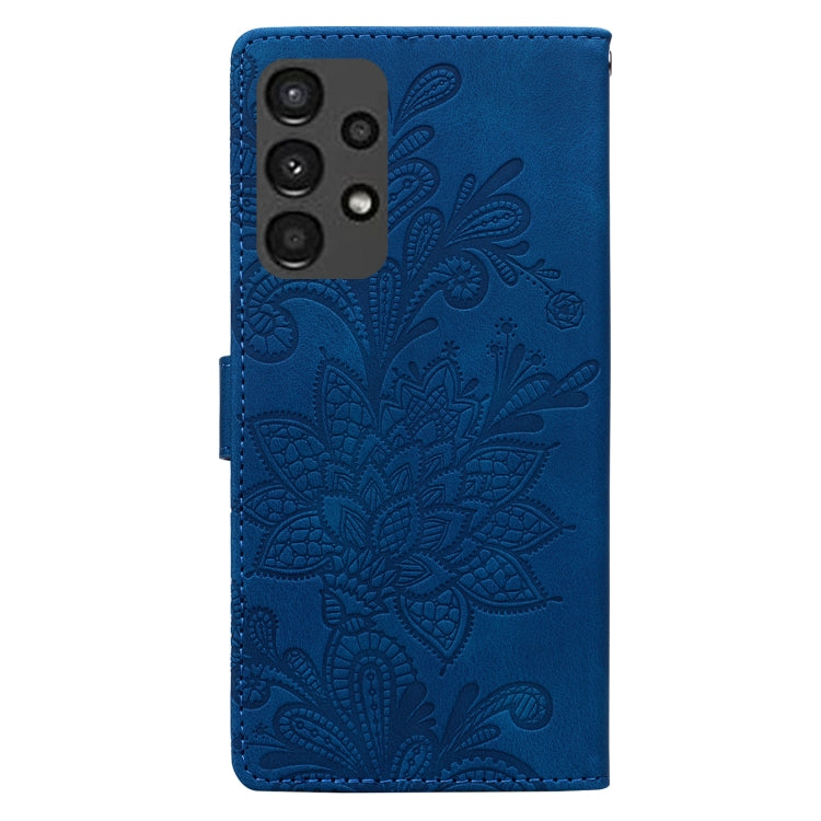 For Samsung Galaxy A13 4G / 5G / A04S Lace Floral Embossed Magnetic Buckle PU Phone Case With Wrist Strap