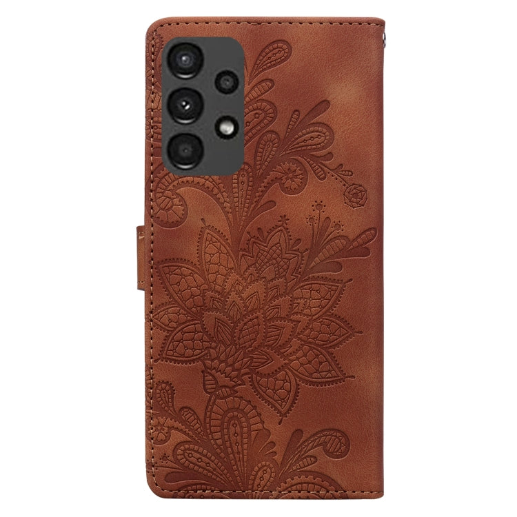 For Samsung Galaxy A13 4G / 5G / A04S Lace Floral Embossed Magnetic Buckle PU Phone Case With Wrist Strap