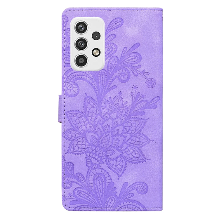 For Samsung Galaxy A23 5G Lace Floral Embossed Magnetic Buckle PU Phone Case With Wrist Strap