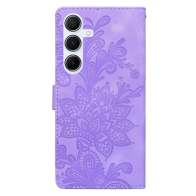 For Samsung Galaxy A25 5G Lace Floral Embossed Magnetic Buckle PU Phone Case With Wrist Strap