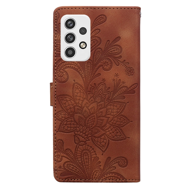 For Samsung Galaxy A32 4G Lace Floral Embossed Magnetic Buckle PU Phone Case With Wrist Strap