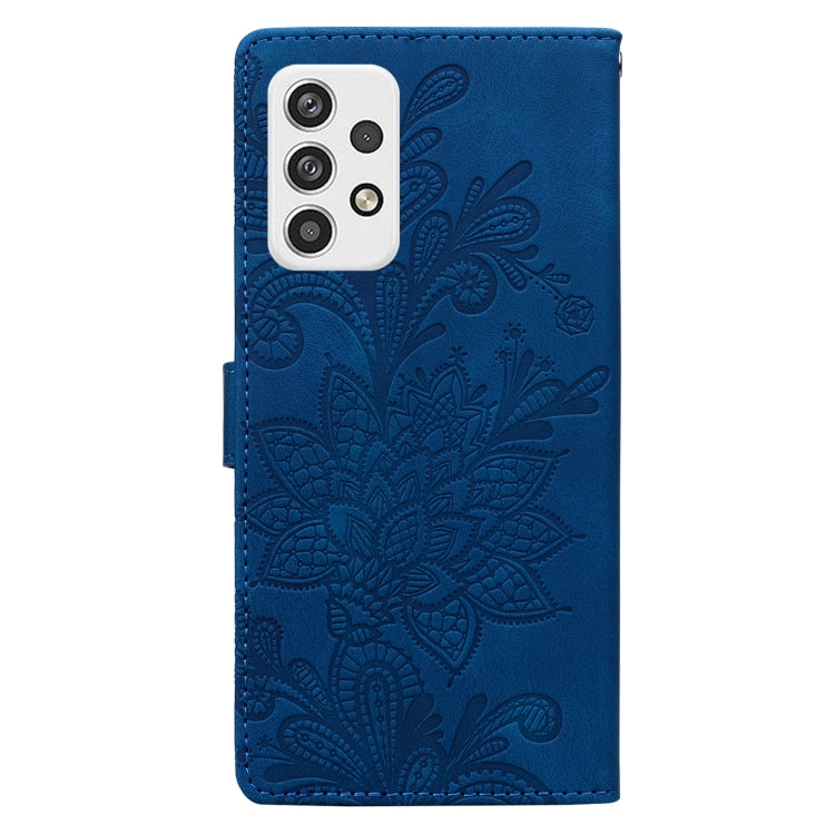 For Samsung Galaxy A32 5G Lace Floral Embossed Magnetic Buckle PU Phone Case With Wrist Strap