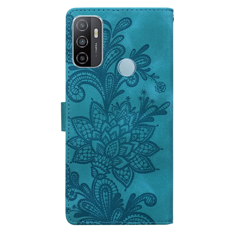 For Samsung Galaxy A33 5G Lace Floral Embossed Magnetic Buckle PU Phone Case With Wrist Strap