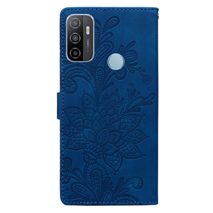 For Samsung Galaxy A33 5G Lace Floral Embossed Magnetic Buckle PU Phone Case With Wrist Strap