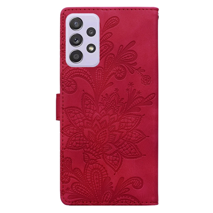 For Samsung Galaxy A52 / A52s 5G Lace Floral Embossed Magnetic Buckle PU Phone Case With Wrist Strap