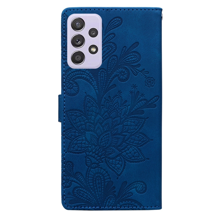 For Samsung Galaxy A52 / A52s 5G Lace Floral Embossed Magnetic Buckle PU Phone Case With Wrist Strap
