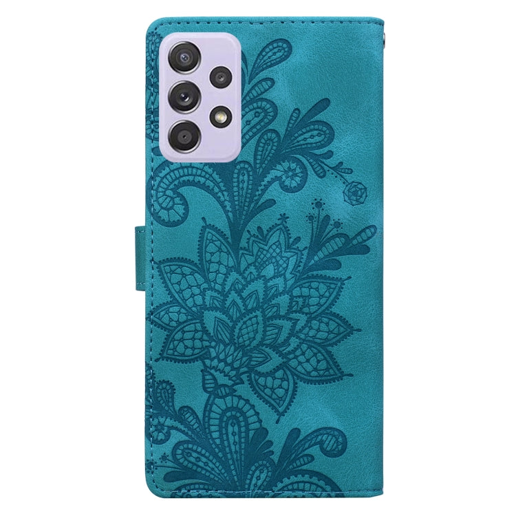 For Samsung Galaxy A53 5G Lace Floral Embossed Magnetic Buckle PU Phone Case With Wrist Strap