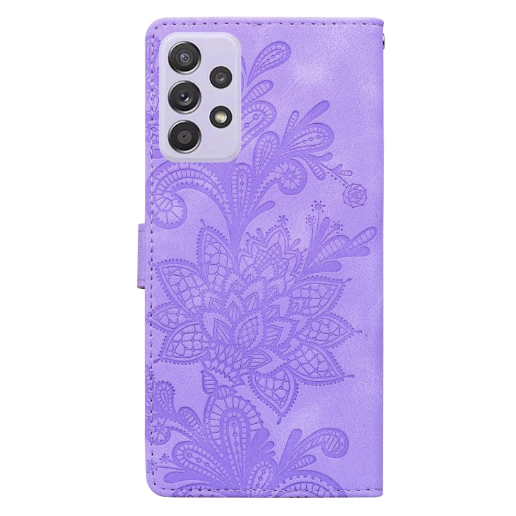 For Samsung Galaxy A53 5G Lace Floral Embossed Magnetic Buckle PU Phone Case With Wrist Strap