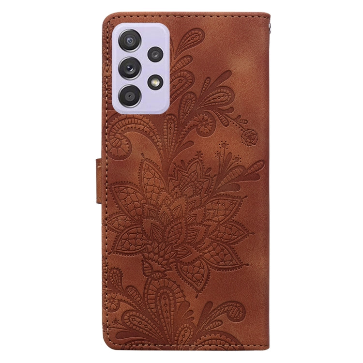 For Samsung Galaxy A53 5G Lace Floral Embossed Magnetic Buckle PU Phone Case With Wrist Strap