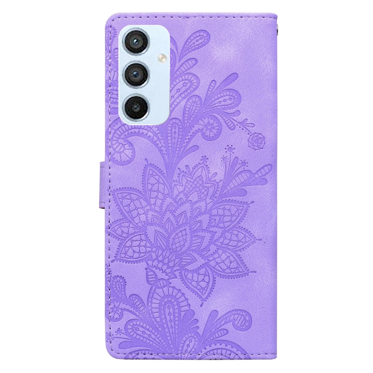 For Samsung Galaxy A54 5G Lace Floral Embossed Magnetic Buckle PU Phone Case With Wrist Strap
