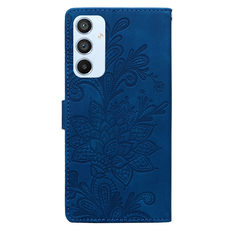 For Samsung Galaxy A54 5G Lace Floral Embossed Magnetic Buckle PU Phone Case With Wrist Strap